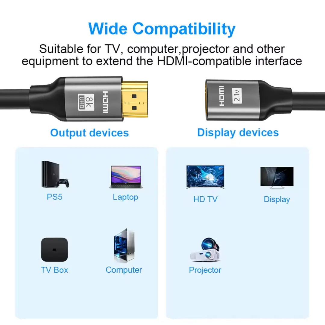 8K 60Hz Extension Cable 4K@120Hz High Speed 48Gbps 2.1 Male To Female Connector For PS5/XBox Laptop HDTV Projec.0.5M/1M/1.5M. - view 6