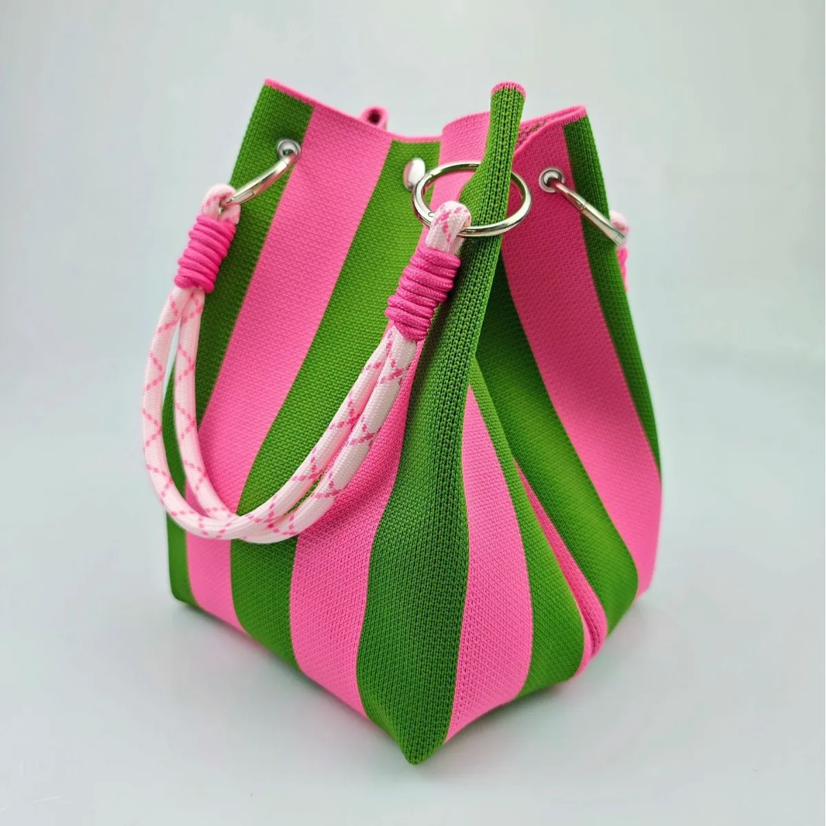 

Knitted Bag Three-Dimensional Woven Bucket Bag Clutch Knitted Ring Buckle Bag For Shopping Travel Casual Outing