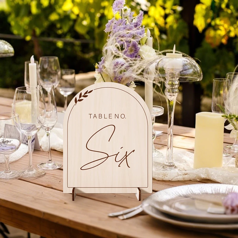 5Pcs Arched Table Numbers With Stand Wood Seating Cards Reusable Place Cards For Weddings Birthday Events Parties Catering Decor