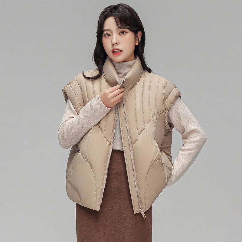 

Осенне-зимний новый женский жилет на белом утином пуху, свободный жилет с воротником-стойкой