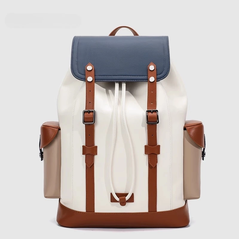 

Large capacity travel backpack, commuter men's model, leather American retro computer schoolbag, college student backpack.