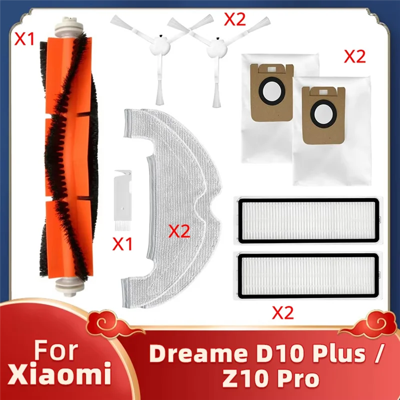-ชุดบํารุงรักษาสูญญากาศที่จําเป็น MEOF สําหรับ Dreame Robot D10 Plus RLS3D Z10 Pro - แผ่นกรอง HEPA, แปรง, ม็อบ, ถุงเก็บฝุ่น