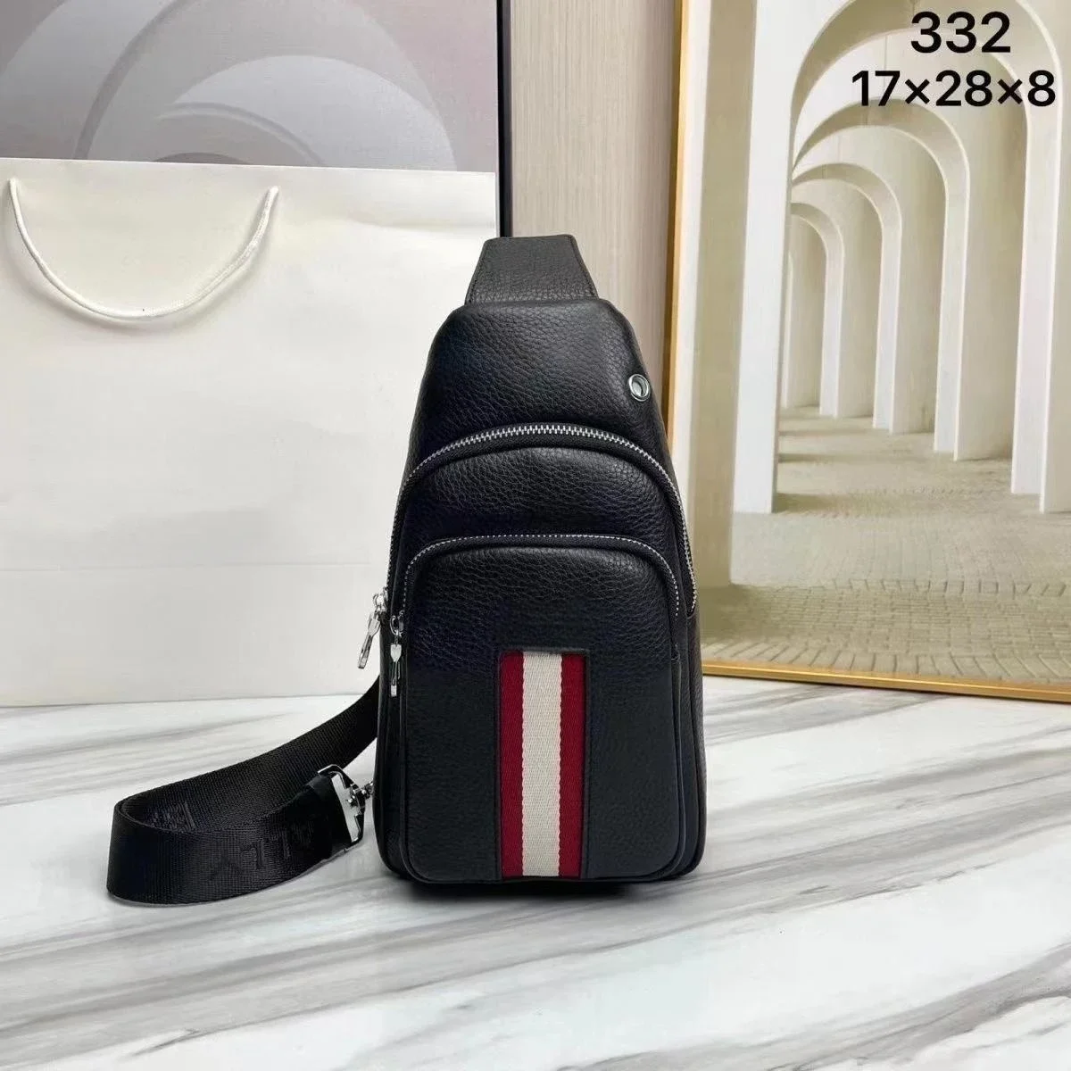 Fashion Bal Brand Shoudler Bag Leather Striped Design Causal Men Shoudler Bag High Quality Business Sports Men's Crossbody Bags