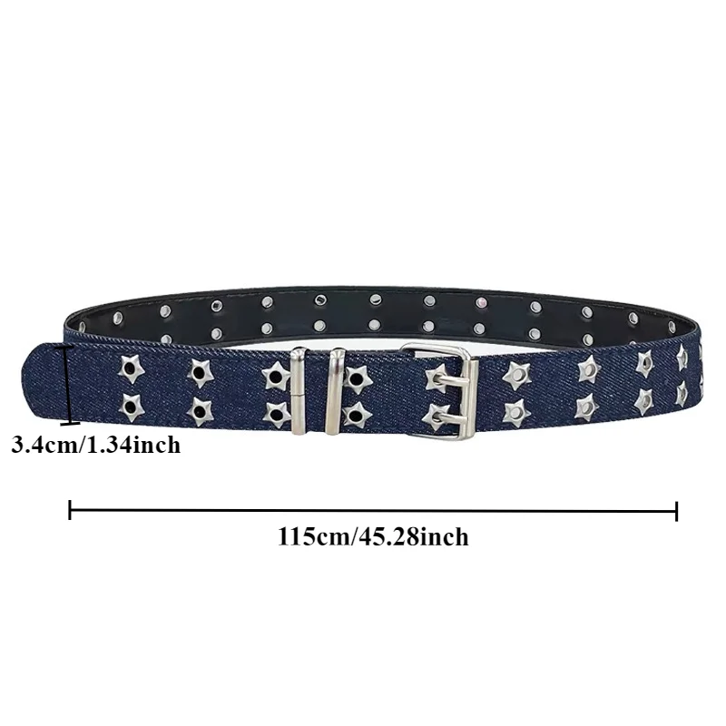 Fashionable Retro Style Millennial Denim Cool Punk Double-Breasted Belt Korean-Style Cool Girl Five-Pointed Star Decorated Belt