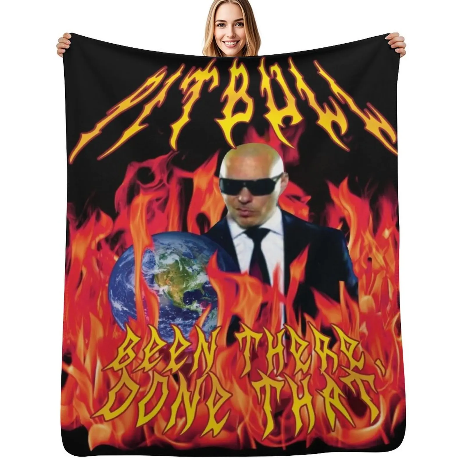 

heavy metal pitbull with flames Throw Blanket Quilt manga Flannel Fabric Soft Beds Blanket