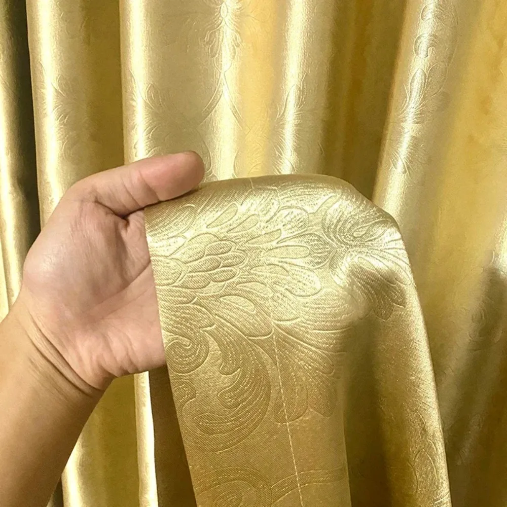 Golden European Jacquard Full Blackout Balcony Curtains For Living Room Bedroom Customized Hotel Products Home Decoration Gloss