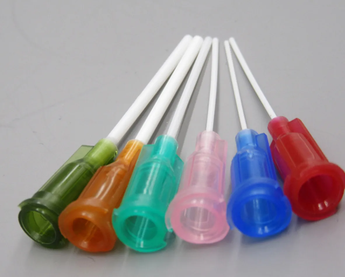 Aguja dispensadora de plástico para uso Industrial, aguja Flexible a prueba de arañazos, punta plana de 14/15/16/18/20/22/25G, 10 piezas, 1 pulgada