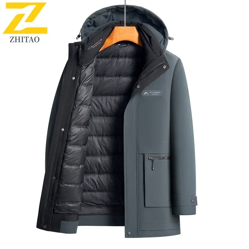 الشتاء الرجال أسفل سترة هود في الهواء الطلق مكتب سميكة أوزة أسفل شغل السترات عالية الجودة انفصال بطانة معطف الشتاء الدافئ أسفل #6