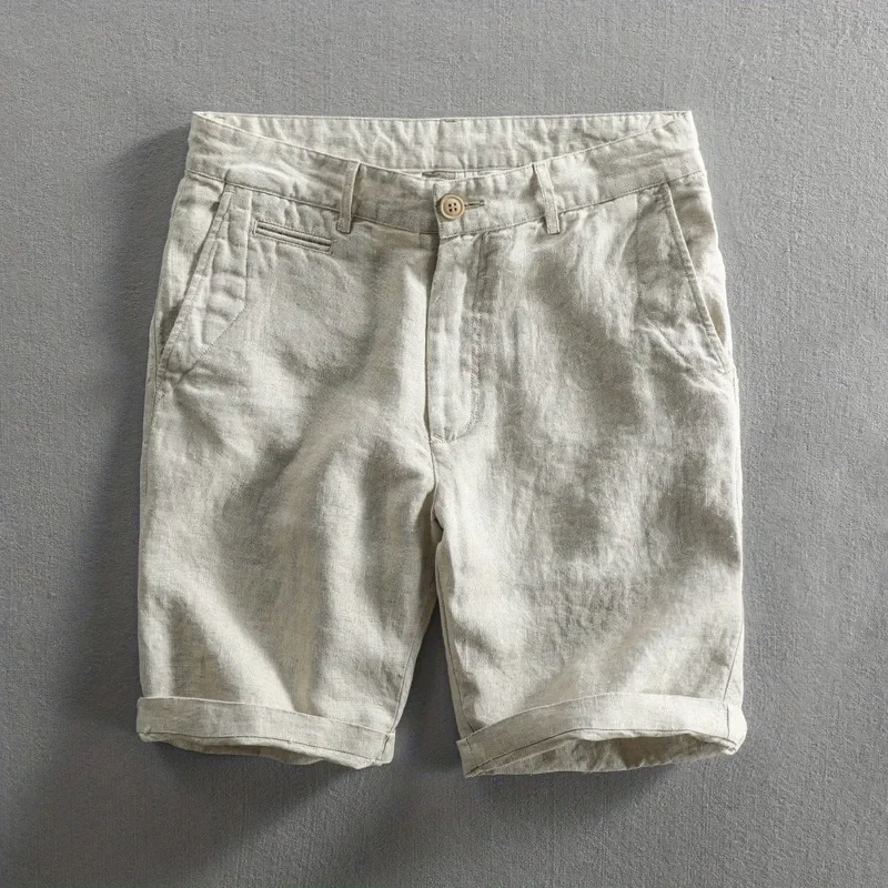 Men's Summer Linen‑Style Solid Color Knee‑Length Shorts, Lightweight Multi‑Pocket Casual Shorts For Daily Outdoor Wear