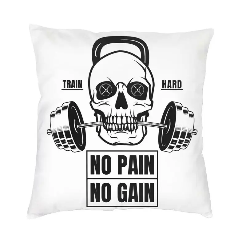 No Pain No Gain Cushion Cover Double Side 3D Print Bodybuilding Fitness Gym Throw Pillow Case for Living Room Cool Pillowcase