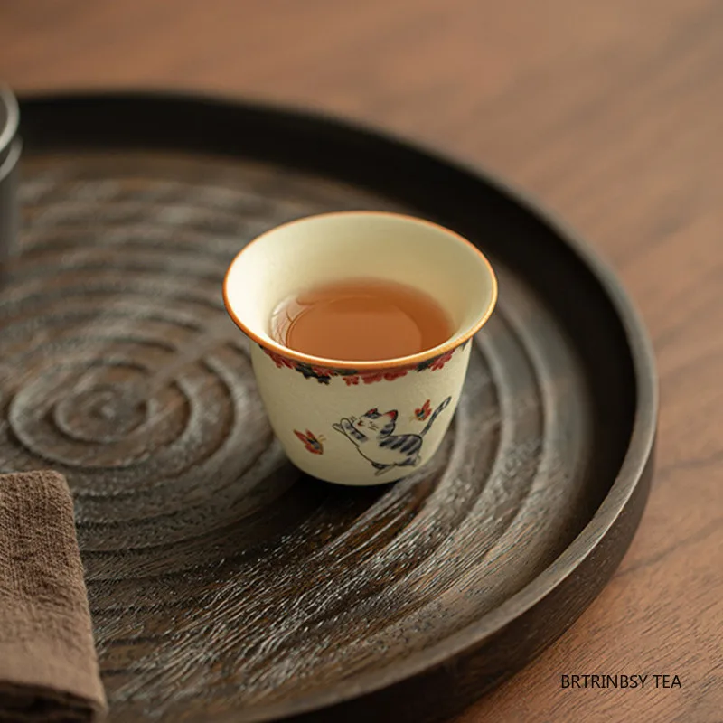1 Pc Chinese Vintage Ceramic Tea Cup Handmade Cute Cat Tea Bowl Household Teaware Master Teacup Personal Meditation Cup 40ml view 4