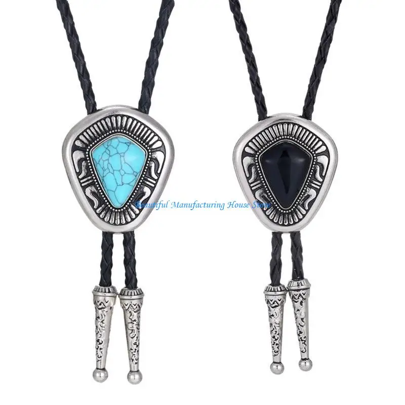 E56A Braided Shoestring Necktie Bolo Tie Western Cowboy Necklace for Sweater