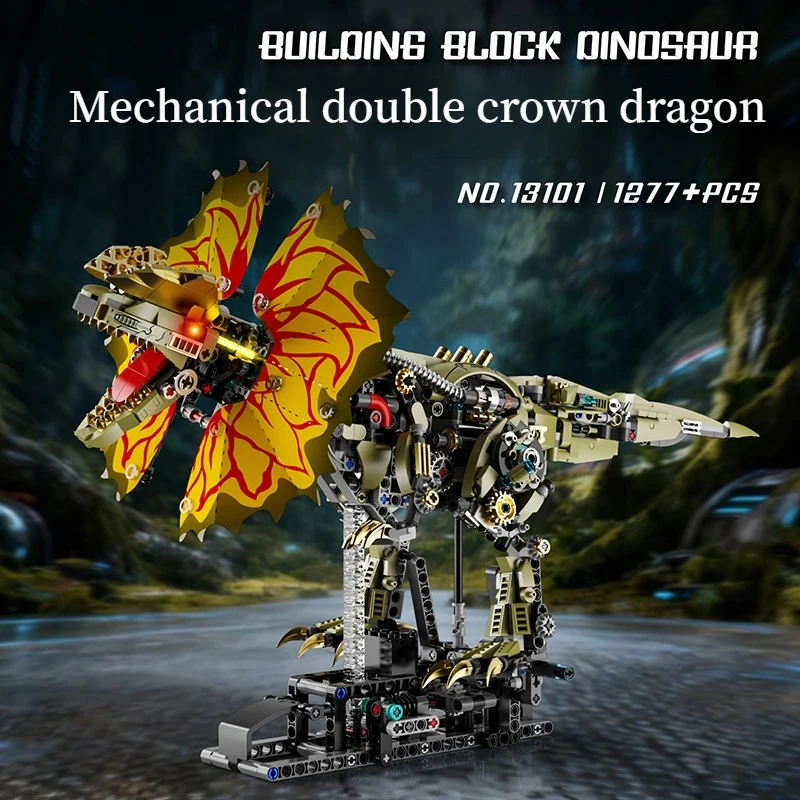 Bloques de construcción de dragón de doble corona mecánica creativa, 1277 Uds., con Motor de potencia, bloques de construcción, juguete para regalo para niños y adultos