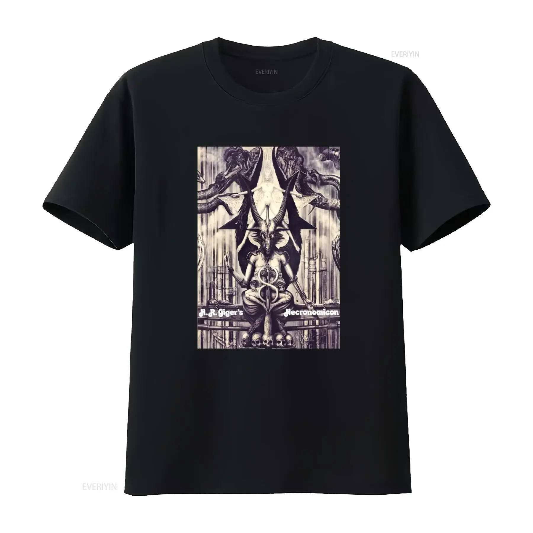 HR Giger Necronomicon T Shirt Unique Fantasy Art Print for Men and Women vintage Washed Unisex streetwear graphic Soft