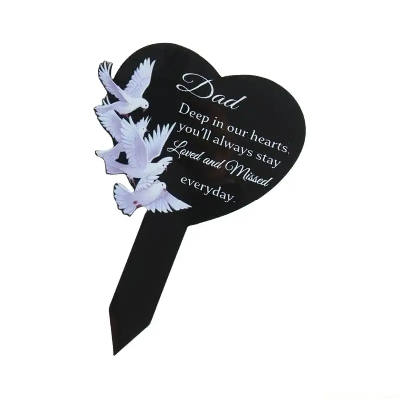 QX2E Engraved Heart Memorials Plaque For Outdoor Use Sympathy Keepsakes Dad Mom Grave Marker Acrylic Decoration