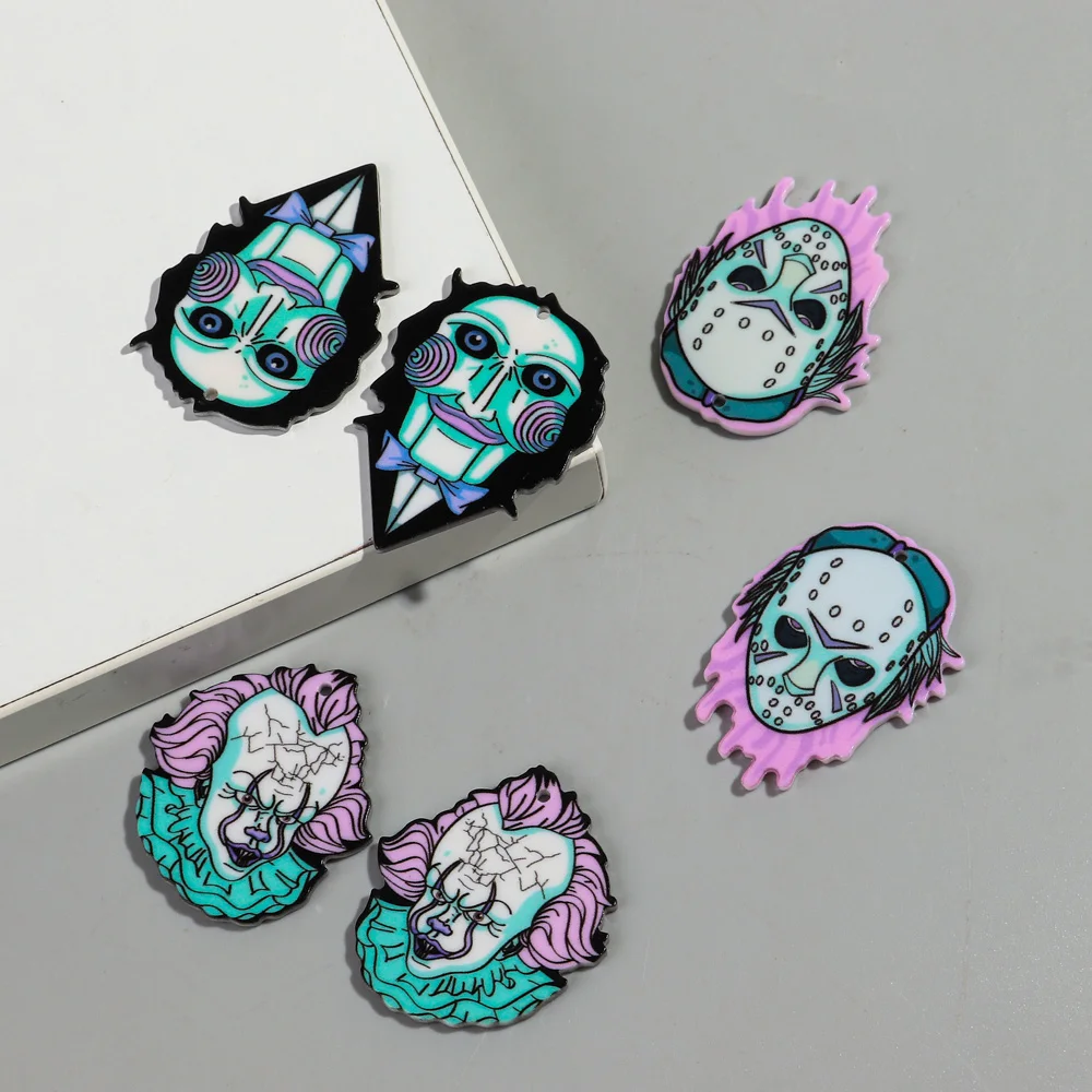 10pcs Halloween Horrible Skull Masked Man Demon Acrylic Charms Pendant for DIY Earring Keychain Jewelry Accessories Wholesale