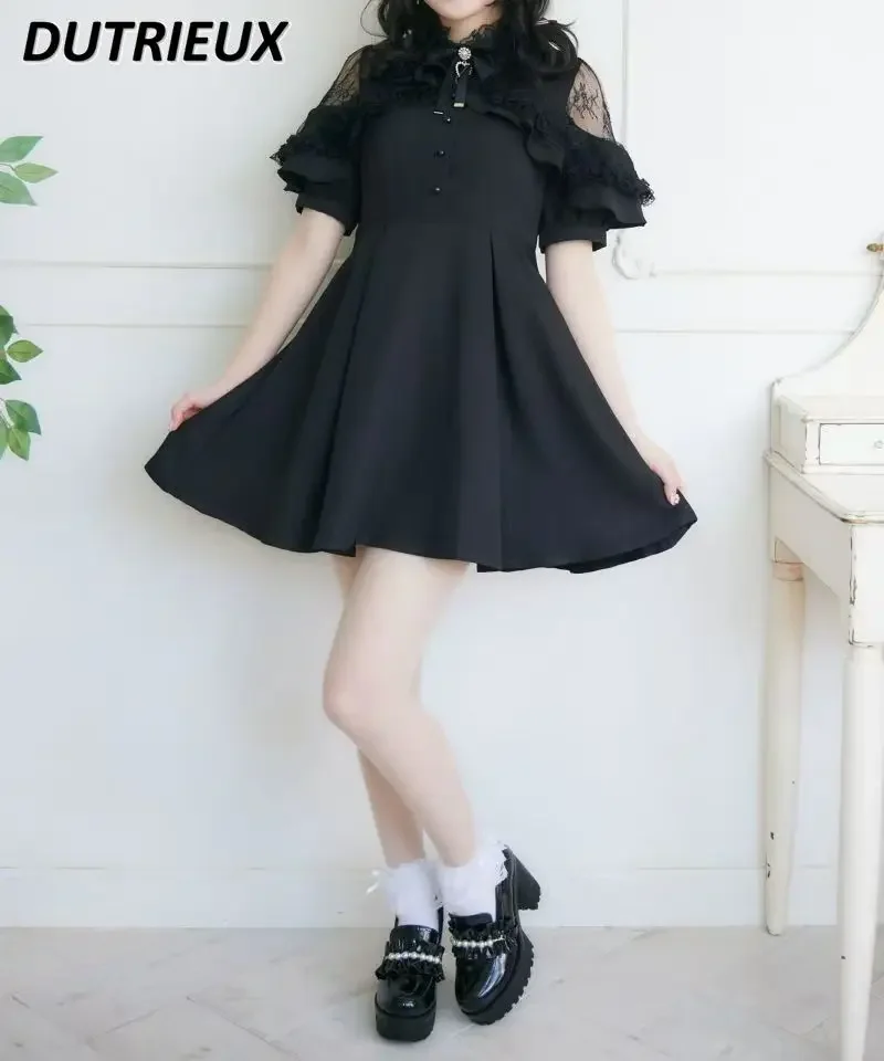 

Japanese Short Sleeve Midi Dress Women Dresses 2024 Summer New Off Shoulder Shawl Mine Cute Sweet Lolita Plaid Dress for Girls