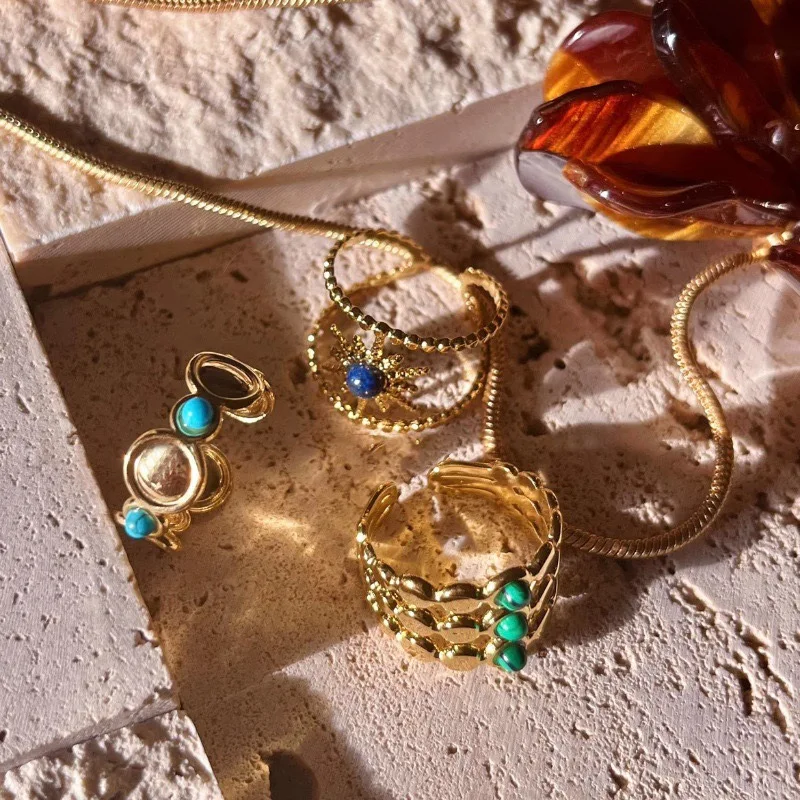 Bohemia Retro Multiple Layers Natural Stone Crystal Sun Rings Set for Women Charm Fashion Wedding Party Finger Hip Hop Jewelry