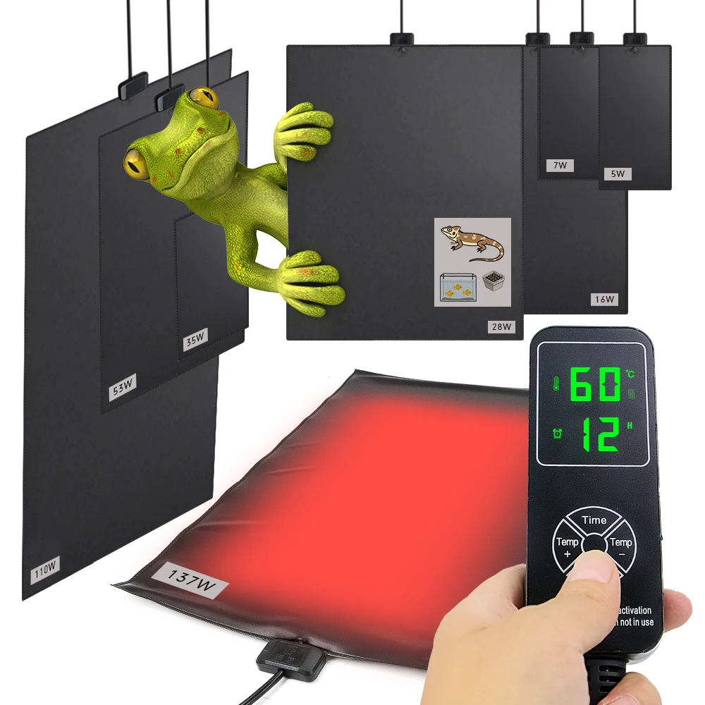 5-110w Indoor Reptile Pet Plant PVC Temperature Heating Pad LCD Display Thermostat Controller Custom Timing Mode IPX7 Waterproof