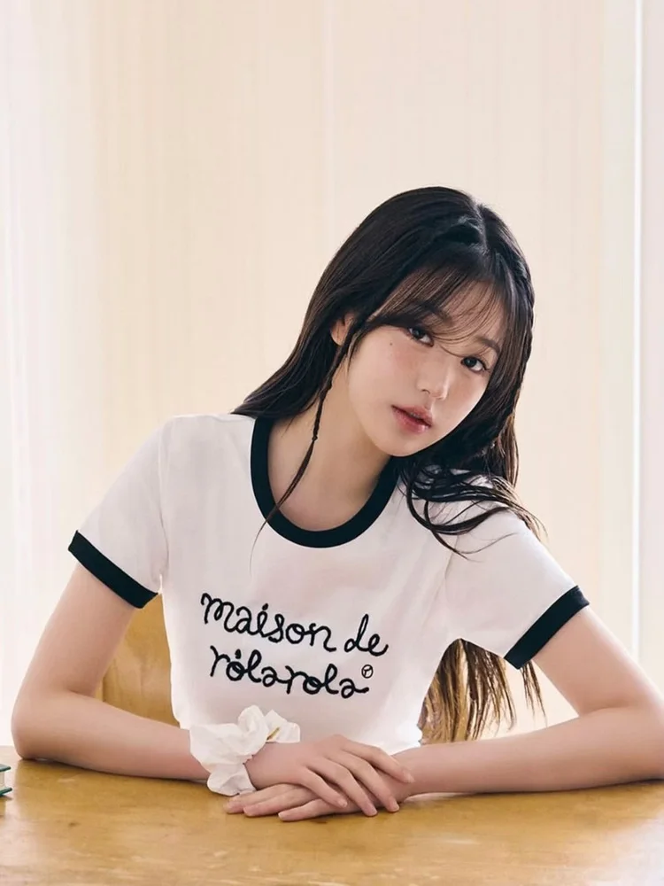 تي شيرت بلون مطرز بأحرف ort Sve تي شيرت شبابي Sle كاجوال مناسب من القطن جولة Ne تي شيرت للشابات #1