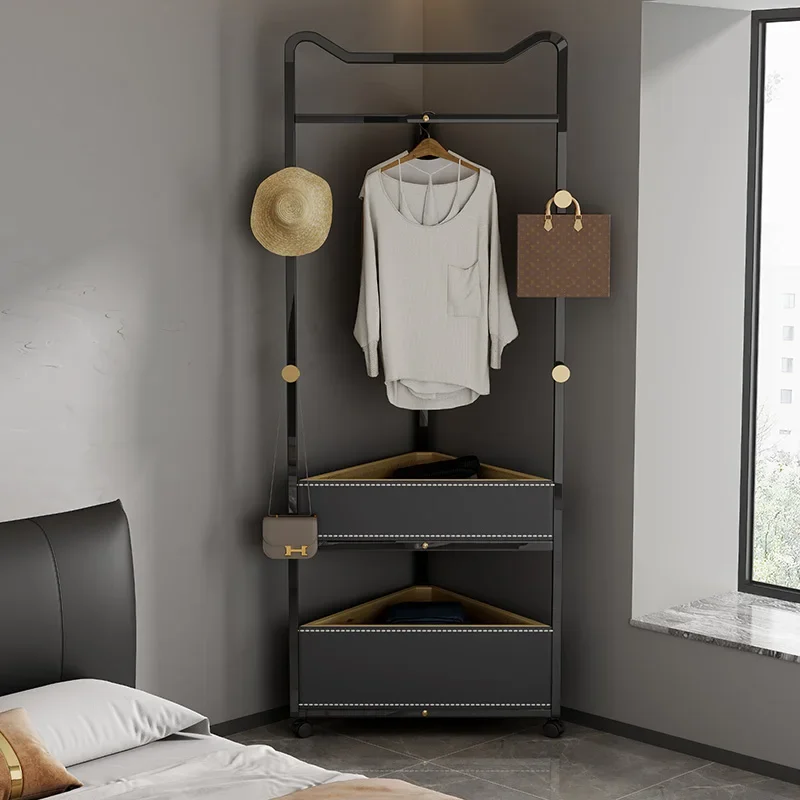 Movable corner coat rack, bedroom wall, corner saddle leather, storage, floor-to-ceiling hanger, designer furniture