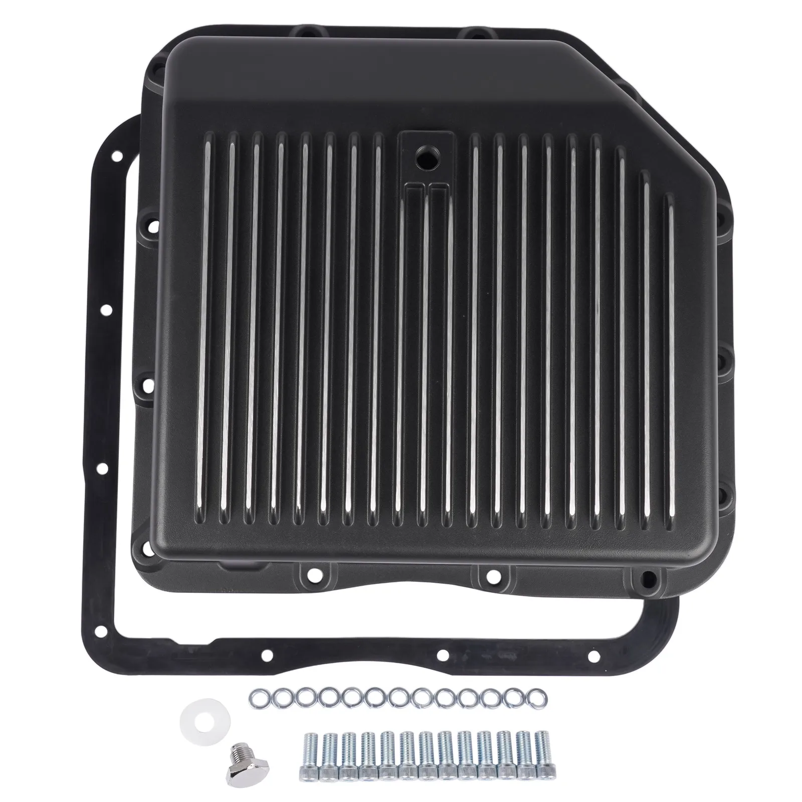 AP02 Finned Black Auto Transmission Oil Pan for GM Chevy Turbo 350 Transmission TH350 2-1/4