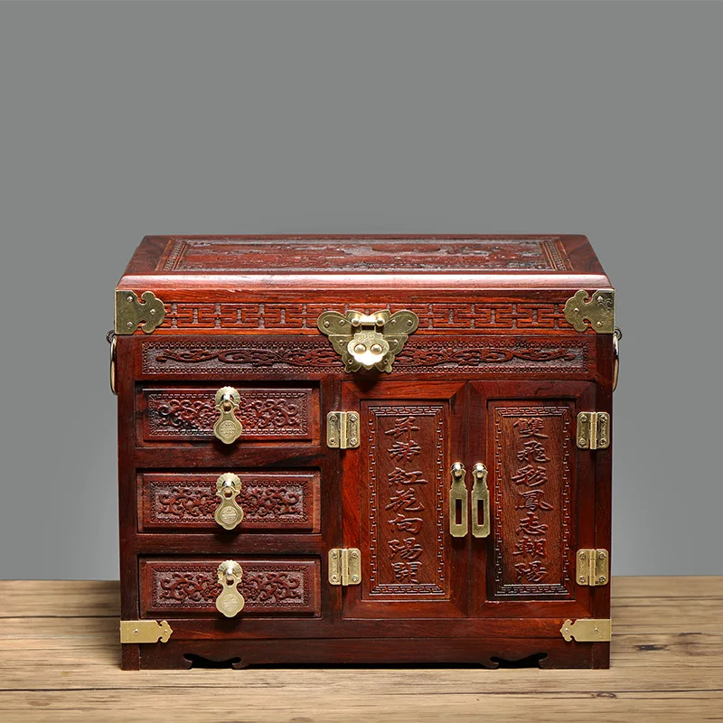 Centennial Haohe Fleece Jewelry Box Mahogany Sandalwood Jewelry Storage Box Home Craft Gifts With LockX9