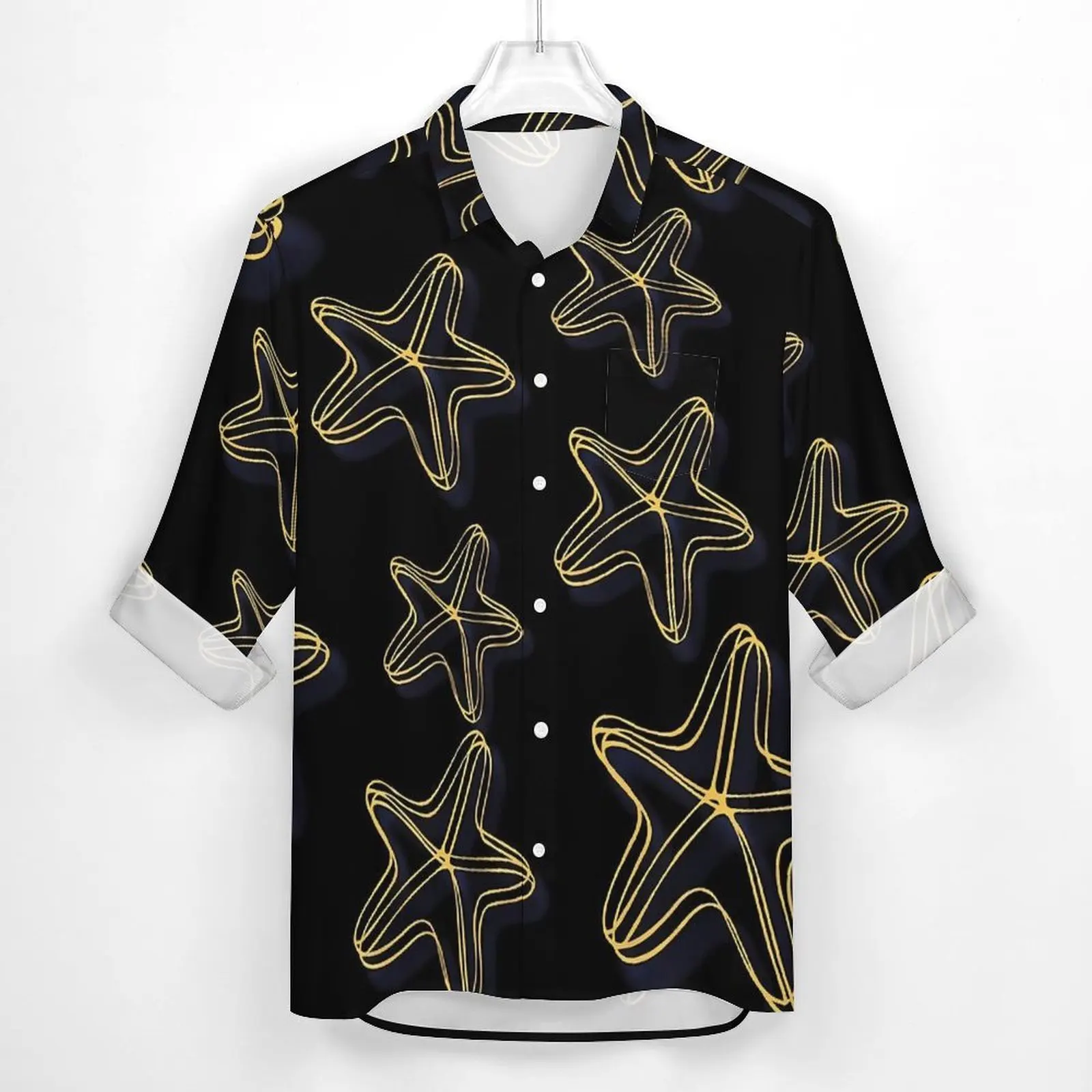 Starfish Print Casual Shirts Men Abstract Animal Shirt Long Sleeve Fashion Aesthetic Blouses Spring Custom Clothing Plus Size