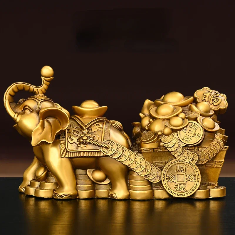 Copper Feng Shui Elephant Ornaments Elephant Pull Yuanbao Jubilee Ruyi Lucky Elephant Home Office Desktop Decor