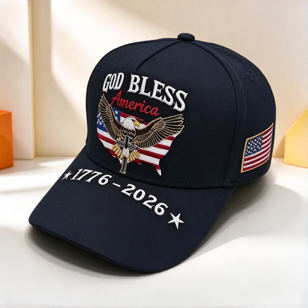 God Bless America Eagle Embroidered Baseball Cap 1776-2026 USA Flag Patch Adjustable Trucker Hat for Men Women Outdoor Sports Su