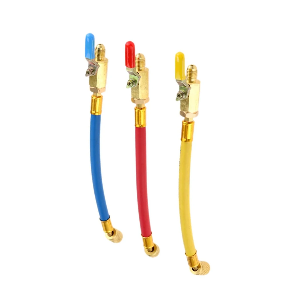 HVAC Charging Hoses with Ball Valves 3Pcs Color Coded 1/4