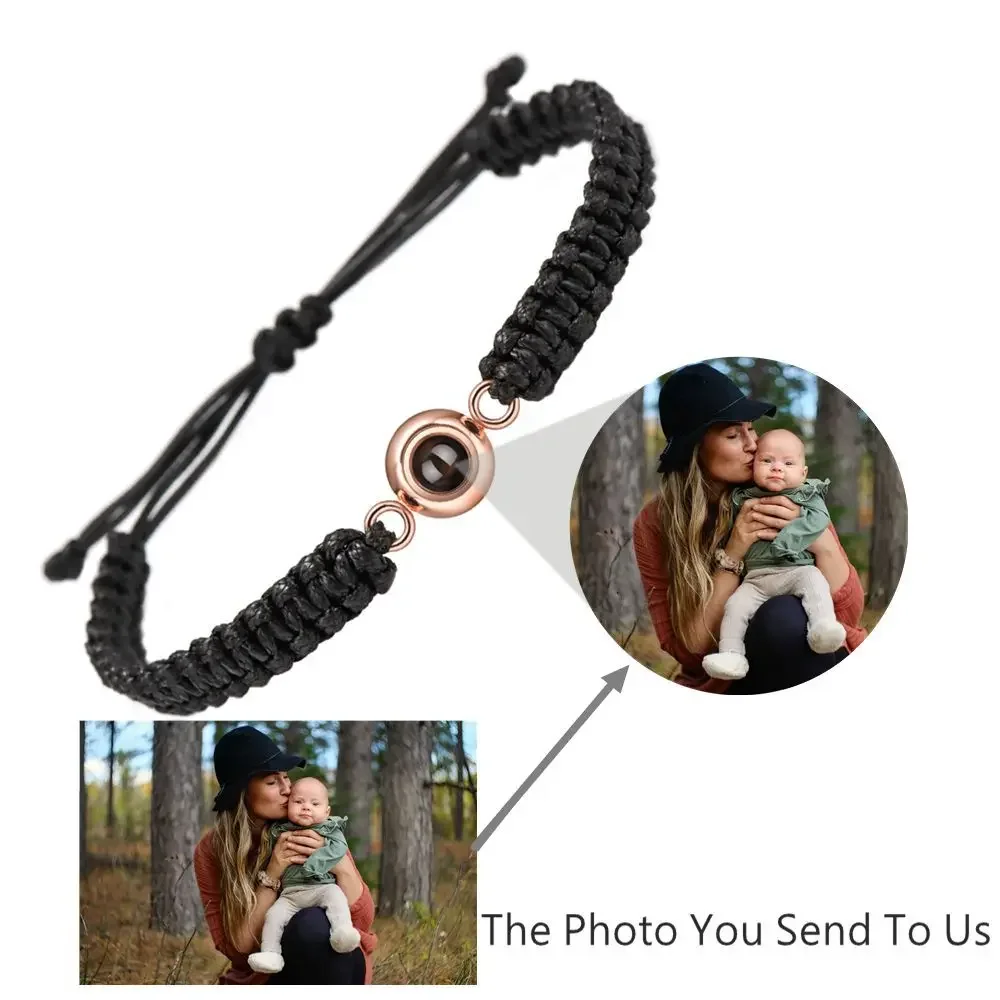 

High-end Custom DIY Photo Bracelet - Adjustable Heart-shaped Braided Colorful Cord, Friendship Memory Gift