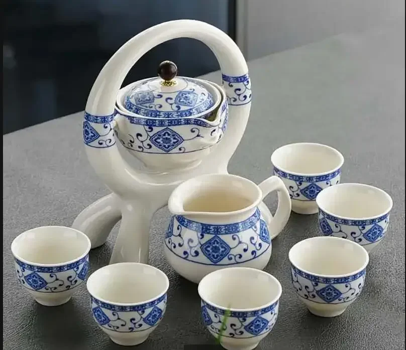 Chinese Kungfu Tea Set Semi-automatic Teaset Porcelain Teacup Cermony Supplies Flower Living Room Tea Maker