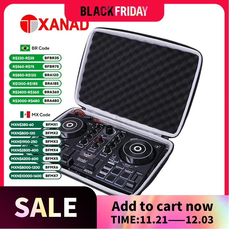 حقيبة تخزين صلبة من zanad EVA لجهاز Hercules DJControl Inpulse 200/حقيبة تخزين محمولة مزودة بوصلة USB ووحدة تحكم DJ