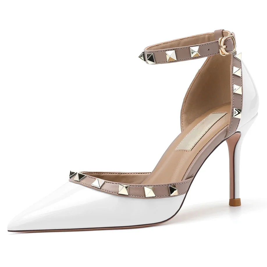 【Measure Your Feet Length Before Order】Rivet Elegant Luxry Designer Woman Pumps Sexy Thin High Heel Strappy Lady Shoes 62-CHC-33