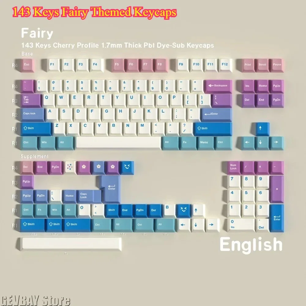 143 Keys Fairy Themed Keycaps - PBT Sublimation with Multi-Language Support & Backlit Compatibility