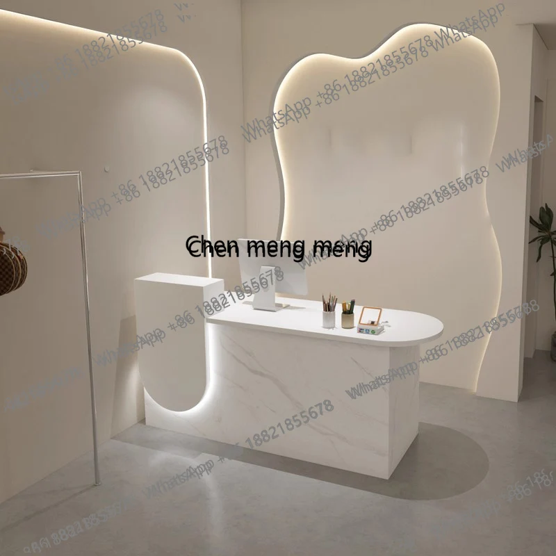 

Ze5556European Modern Reception Desks Curved Wood Beauty Display Reception Desks Minimalist Design Comptoire