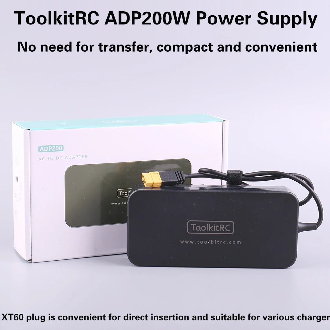 

ToolkitRC ADP200 AC Power Adapter 200W Power Supply XT60 Plug Output 19.5V 10.3A for LiPo Battery Charger Balance RC FPV Model