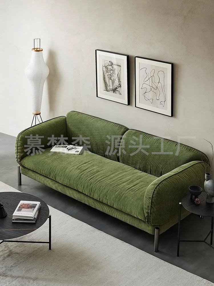 Nordic Retro Style Small Apartment Living Room Simple Designer Corduroy Fabric Sofa for Three People