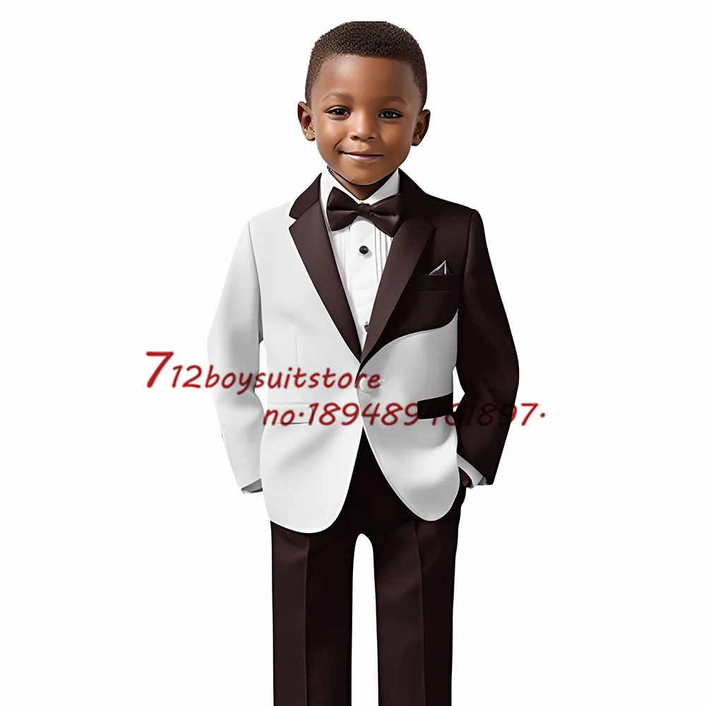 Color Block Boys Suit 2 Piece Set Kids Wedding Tuxedo Jacket Pants Formal Party Child Blazer Customized Clothes for 2-16 Years