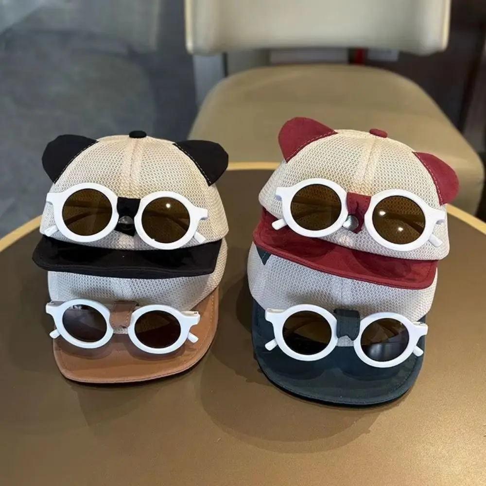 

Mesh Children's Hat with Sunglasses Cat Ear Breathable Duck Tongue Cap Adjustable Sun Protection Infant Sun Hat Summer Outdoor