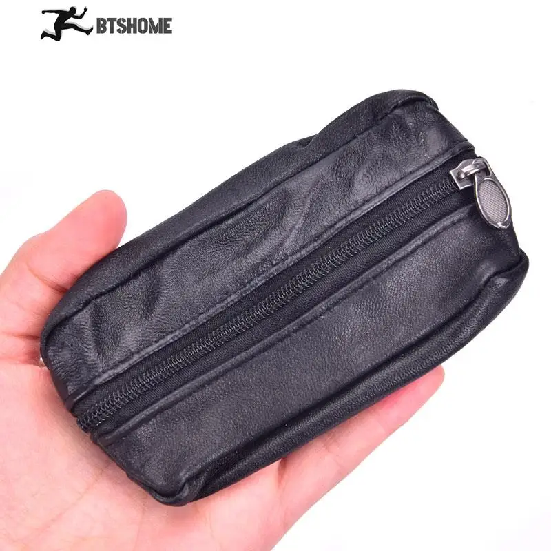 Men Car Key Case Leather Wallets Coin Purse Soft Zipper Bag Keychain Cover For Money Pocket Thin Wallets Ring Pouch Card Purse