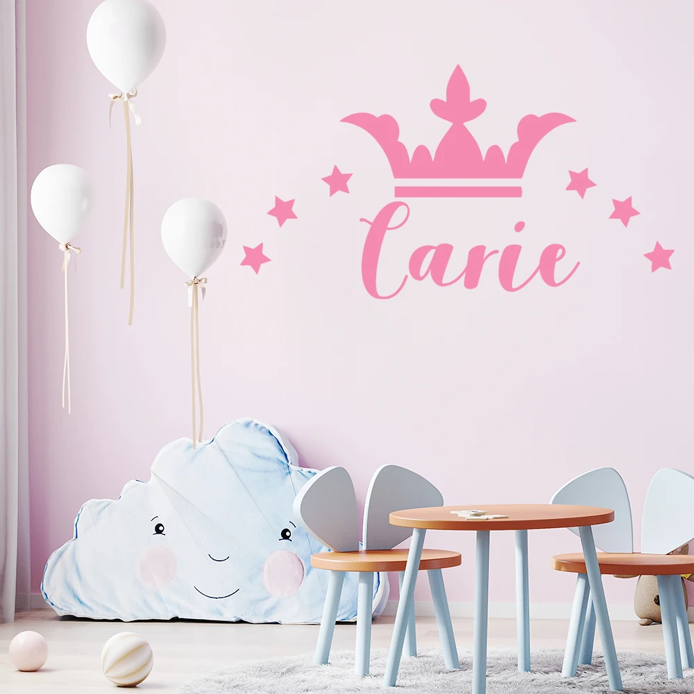1 pc nice Crown Stars Custom Name Wall Decal Boy Wall Sticker Children Room Bedroom Home Decor Wall Stickers Wall Art Decal