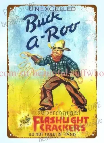 Buck-a-Roo firecracker metal tin sign indoor outdoor wall art for living room