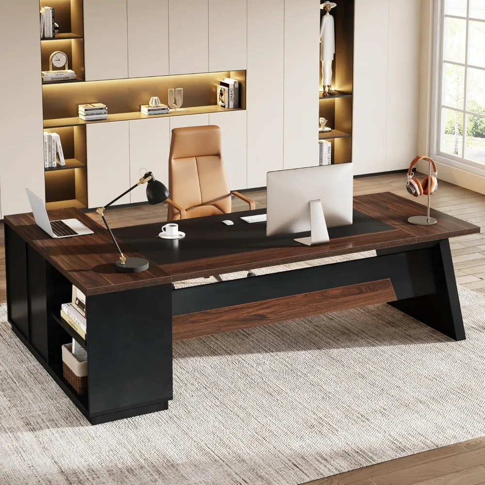 

78" L-Shaped Executive Desk, Large Office Desk w/Drawers and Lateral File Cabinet, Business Furniture w/Storage ,Office Desks