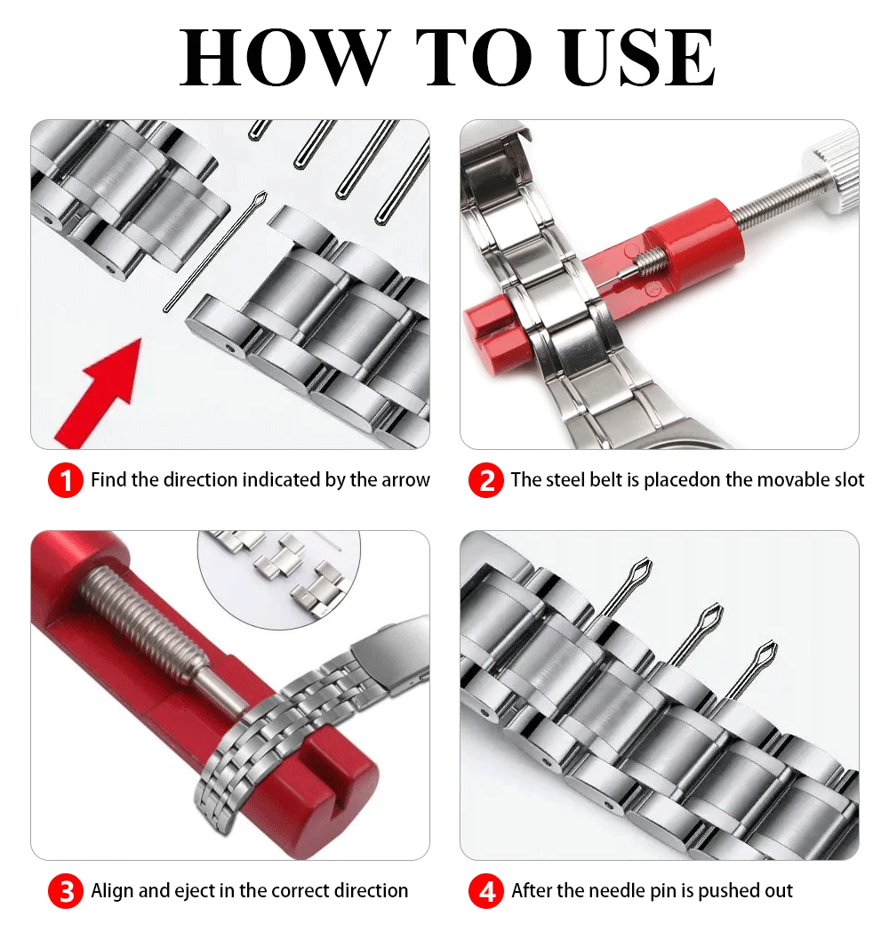 Metal Watch Strap Repair Tools, Pulseira Destacando Dispositivo Kits com Watch Pin Opener, Cinto de aço Ajustar Ferramenta, Assista Acessórios