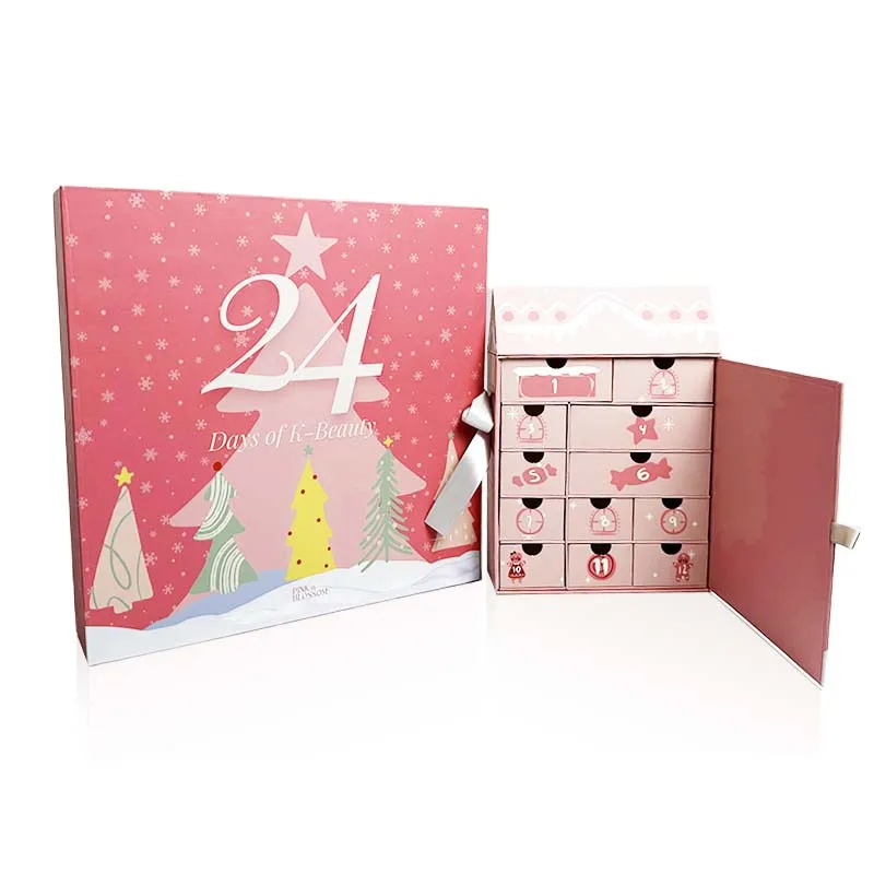 2025New Design Luxury Cardboard Beauty Perfume Packaging 24 Drawers Double Boxes Christmas Gift Advent Calendar Box for Cosmetic