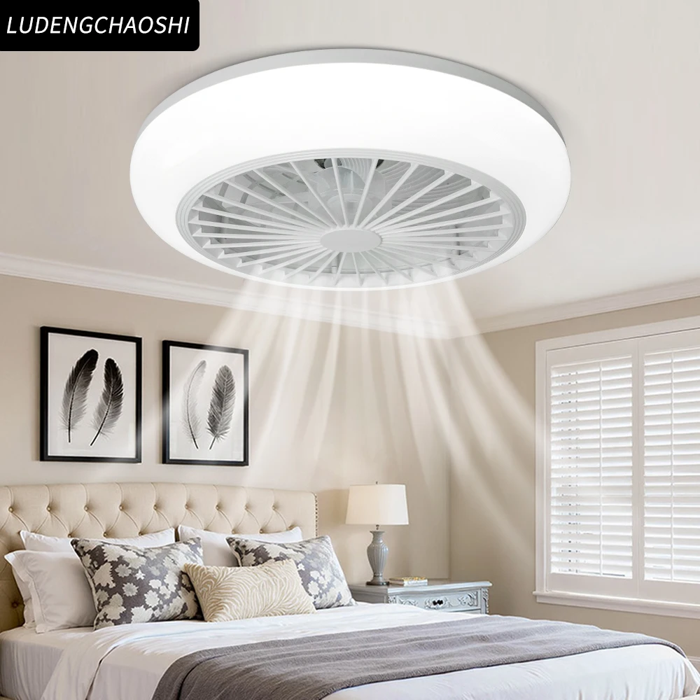 Closed Ceiling Chandelier, Suitable for Room and Living Room Decoration, Household Silent Remote Control Dimming Ceiling Fan