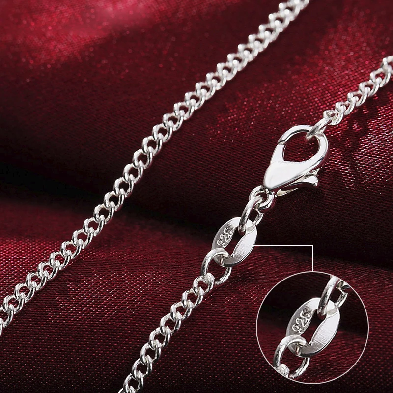 Vero argento Sterling 925 16/18/20/22/24/26/28/30 pollici 2mm collana a catena laterale per donna uomo gioielli con ciondoli moda regalo madre