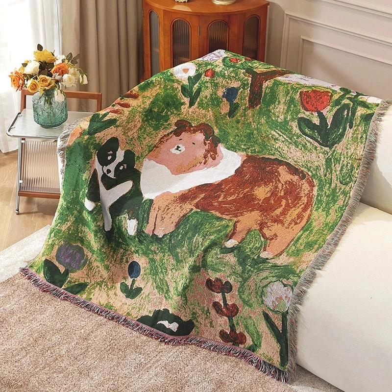 

Kawaii Pet Doggies Cat Cartoon Blanket Bedroom Couch Cover Cloth Cam Living Room Sofa Tow Blanket Soft Cozy Versatile Cover